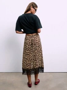 半透明豹纹对比蕾丝雪纺裙猎豹印花 - 彩色 - 查看 2