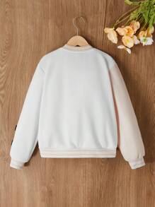 Uniforme de béisbol para niñas preadolescentes con múltiples parches de letras, chaqueta informal caqui y blanca