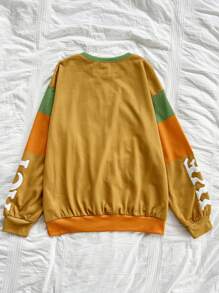 Soleia Women's Vacation Style Color Block Letter Embroidery Decorated Casual Sweatshirt, Suitable For Early Autumn, Race, Graduation, Back To School Season - Multicolor - View 3