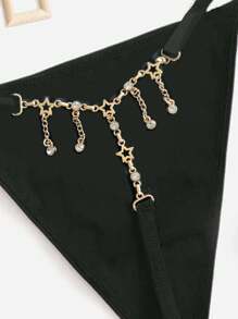 MidnightGlam 星星流苏链铆钉性感丁字裤，Rave - 黑色 - 查看 3