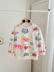 Sudadera casual de cuello redondo de punto con ajuste holgado para niña joven
