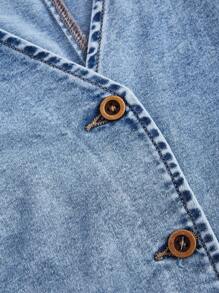 SHEIN MOD 大码夏季休闲无袖收腰 A 字牛仔连衣裙 - 淺色水洗藍 - 查看 3