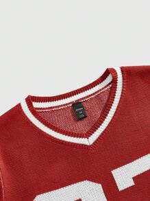 ROMWE MEN Street Life Men's Spring And Summer Casual Contrast Striped Digital Pattern Short Sleeve Knit Top - Red - View 3