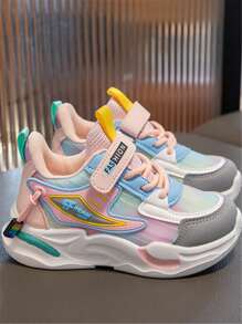 1 Pair Kids Fashion Color Block Soft & Wear-Resistant Hook-And-Loop Outdoor Anti-Slip Girls Simple Comfortable New Style Outdoor Anti-Slip Versatile Flat Bottom Sports Shoes, Suitable For Four Seasons - Pink - View 3