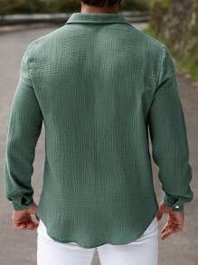 Manfinity Homme Chemise décontractée à manches longues, simple couleur, à simple boutonnage, pour homme - Vert - Voir 2