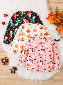 Girls Fashion Casual Versatile Cute Holiday Party Halloween Colorful Skeleton Skull Christmas Color Christmas Hat Cute Pattern Funny Cartoon Animal All-Over Print Thanksgiving Turkey Holiday Atmosphere Pattern Pumpkin Bat Heart Leaf Funny Pattern - Multicolor - View 2