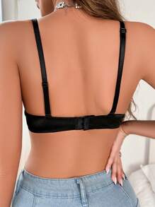 Women Spaghetti Strap Backless Allover Print Fashion Cup Bra - Black - View 2