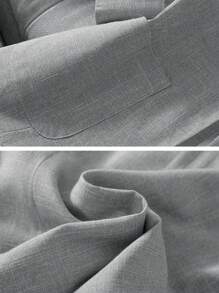 EMERY ROSE 3/4 袖翻领收腰亚麻休闲西装外套 - 灰色 - 查看 4