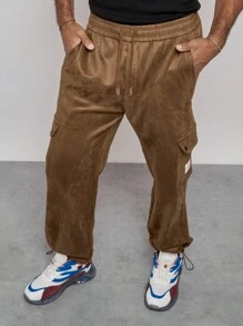 Manfinity EMRG Pantalones rectos informales con cintura elástica suelta, estilo streetwear estadounidense