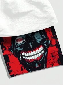 ROMWE MEN Anime Men's Spliced Drawstring Casual Daily Wear Summer Basketball Shorts - White - View 6