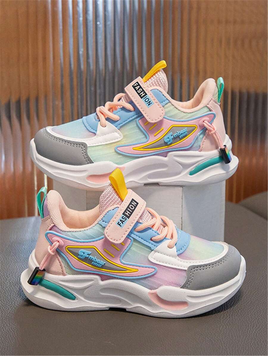 1 Pair Kids Fashion Color Block Soft & Wear-Resistant Hook-And-Loop Outdoor Anti-Slip Girls Simple Comfortable New Style Outdoor Anti-Slip Versatile Flat Bottom Sports Shoes, Suitable For Four Seasons - Pink - View 1