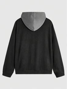 Manfinity VCAY Sudadera con capucha de tejido de punto jaspeado y parches casual para hombres de talla grande, apta para otoño e invierno