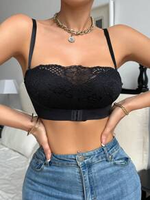 One-Piece Strapless Lace Bra With Front Clasp, Lingerie - Black - View 5