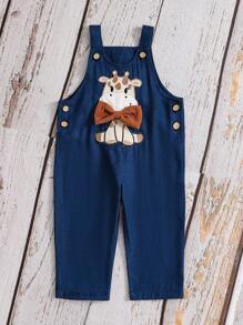 Baby Boy Cute Animal Embroidered Sleeveless Suspender Jumpsuit - Navy Blue - View 6