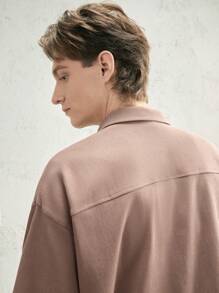 Manfinity RebelGame Men's Woven Loose Half-Placket Camel Casual Short Sleeve Oblique Placket Polo Shirt - Camel - View 5