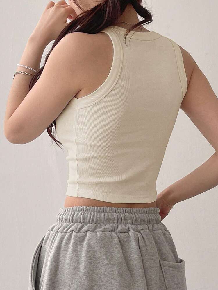 Women's Solid Color Crew Neck Sleeveless Simple Casual Basic Sport Tank Top Crop Women Tops