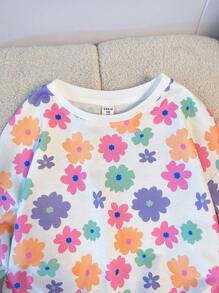 SHEIN Tween Girl Comfortable Loose Fit Cat Printed Pullover Round Neck Sweatshirt, Long Sleeve,In Fall/Winter - White - View 6