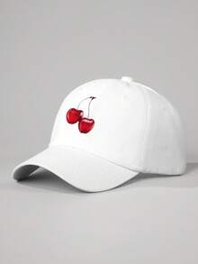 SHEIN 1 pieza Gorra de béisbol roja estampada con cerezas, unisex - Blanco - Ver 2