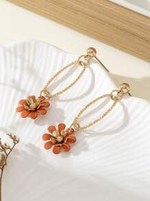 1 对时尚简约花卉耳环，适合日常佩戴 - 橘色 - 查看 3