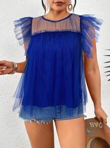 Celure Áo sơ mi có mũ lưới màu trơn thông thường cỡ lớn - Xanh đậm - Xem 5