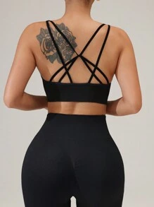 SHEIN Sports Seamless High Stretch Sports Bra With Pads For Women - Black - View 4