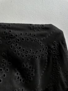 Celure Camisa casual de talla grande de unicolor con bordado calado