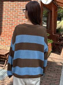 DAZY Maglione oversize a girocollo con blocchi di colore, abbigliamento autunnale per donna