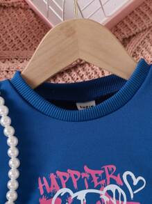 Infant Girls Casual Cool Bear Pattern Print Long Sleeve Loose Comfy Sweatshirt Dress, Spring Autumn - Royal Blue - View 3