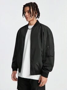 Manfinity VCAY Áo khoác nam tay dài dáng rộng, thời trang đi bộ đường dài đơn giản, quà tặng bạn trai, áo khoác bóng chày, cho mùa thu đông - màu đen - Xem 3