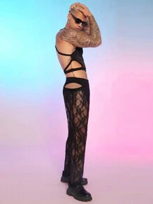 FeverCity 男士性感大胆前卫蕾丝镂空直筒高腰西装长裤 - 彩色 - 查看 6