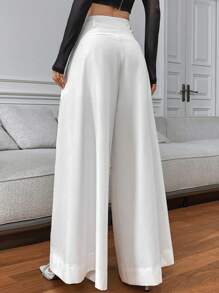 SHEIN Privé Pantalones blancos de pierna ancha y cintura alta para mujer - Blanco - Ver 6