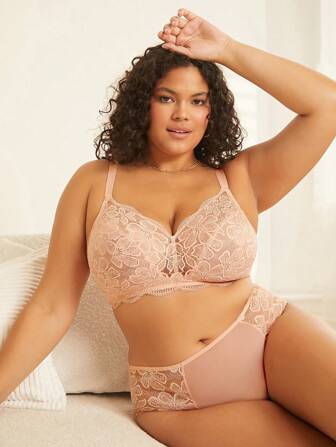 LUVLETTE Lencería sexy de talla grande, cómoda y elegante, con encaje transparente y sujetador minimalista sin relleno