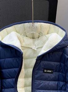 SHEIN 儿童男童休闲日常百搭舒适厚垫连帽长袖梭织夹克，适合上学、花园、海滩、生日、春季、夏季、秋季、冬季 - 藏蓝色 - 查看 4