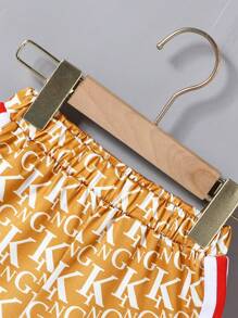 SHEIN 男婴夏季休闲全印花 Polo 衫和短裤套装 - 咖啡棕 - 查看 3