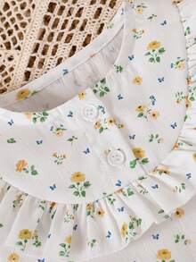 女婴花卉印花荷叶边圆领上衣和纯色裤子休闲装 - 彩色 - 查看 6