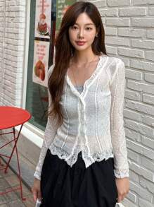 DAZY Áo len đan nhẹ màu trơn cho nữ - trắng - Xem 4