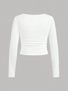 SHEIN Girlism Tween Girls' Casual Simple Comfortable Solid Square Neck Ruched Waist Multi-Packs T-Shirts - Multicolor - View 4