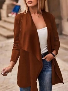 INAWLY Chaqueta casual de manga larga de unicolor con solapas grandes para mujer, para primavera y otoño