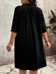 EMERY ROSE 大码纯色口袋休闲夏季度假连衣裙大码休闲连衣裙女士大码服装夏季休闲连衣裙大码黑色休闲连衣裙大码休闲连衣裙 - 黑色 - 查看 3