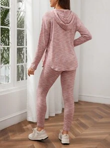 SHEIN Conjunto de 2 piezas de ropa de maternidad casual: sudadera con capucha de manga larga con cordón y pantalones ceñidos de talle ajustable, conjunto de embarazo holgado