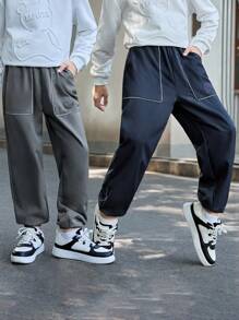 SHEIN Tween Boy Reflective Stripe & Pocket Design 2pcs Long Pants Set, Casual - Multicolor - View 1