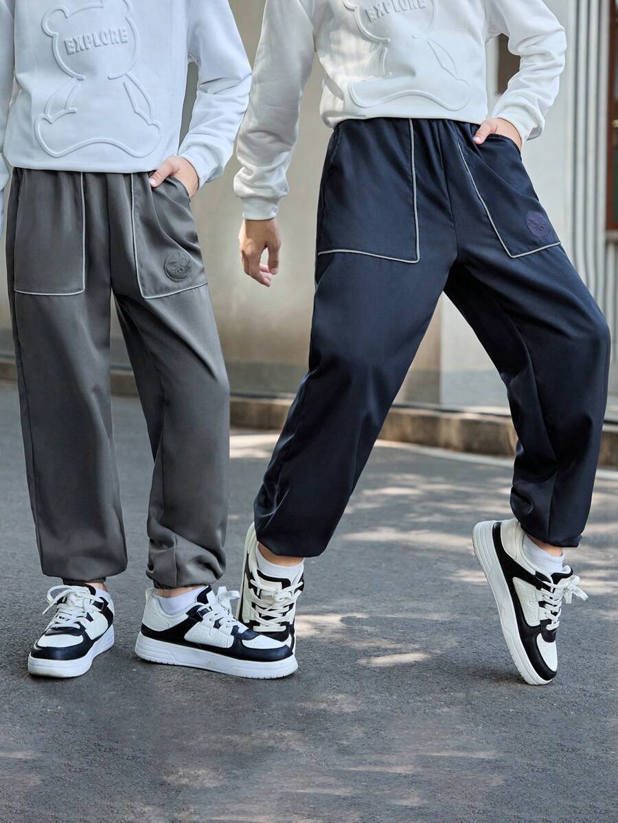 SHEIN Tween Boy Reflective Stripe & Pocket Design 2pcs Long Pants Set, Casual - Multicolor - View 1