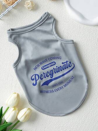 PETSIN 1件印有字母圖案的灰色寵物背心,適用於貓狗兩用