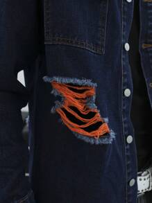 Claim Dot Men's Single-Breasted Pocket Design Long Sleeve Denim Shirt - Dark Wash - View 7