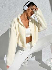 SHEIN Sport Studio Wind-Resistant Warm Dropped Shoulder Hem Drawstring Short Jacket Sports Jacket