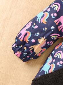 2pcs Baby Girls Furry Unicorn Print Casual Outfit, Thicked Warm Jacket & Pants Set, Winter - Multicolor - View 8