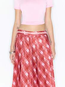 MUSERA Y2K Plaid Pleated Low Rise Midi Skirt Spring Summer Cute