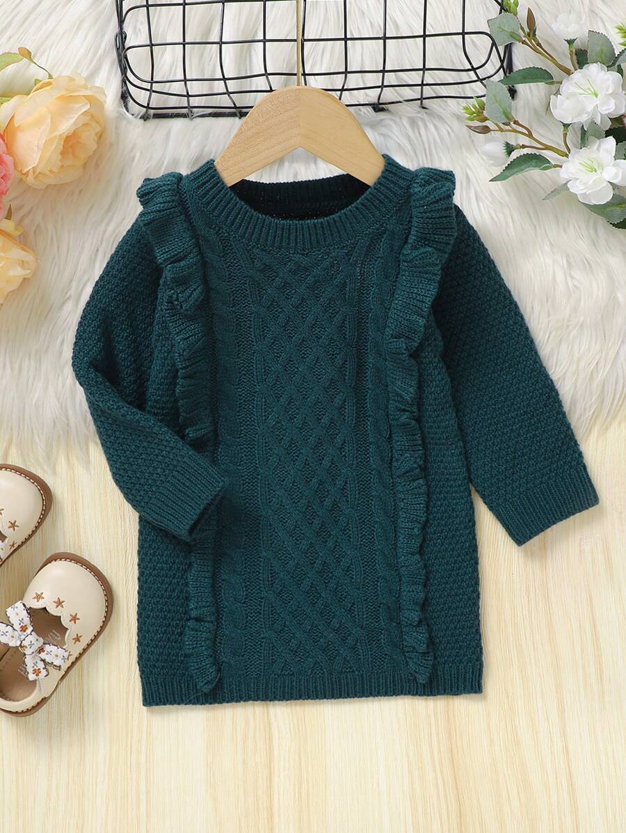 1 件装 女童简约优雅绿色针织毛衣裙 - 綠色 - 查看 1