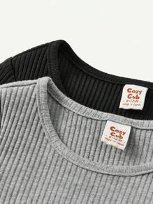 Cozy Pixies 4 件套女婴纯色圆领荷叶边袖上衣和裤子套装 - 灰色 - 查看 9
