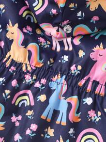 2pcs Baby Girls Furry Unicorn Print Casual Outfit, Thicked Warm Jacket & Pants Set, Winter - Multicolor - View 3